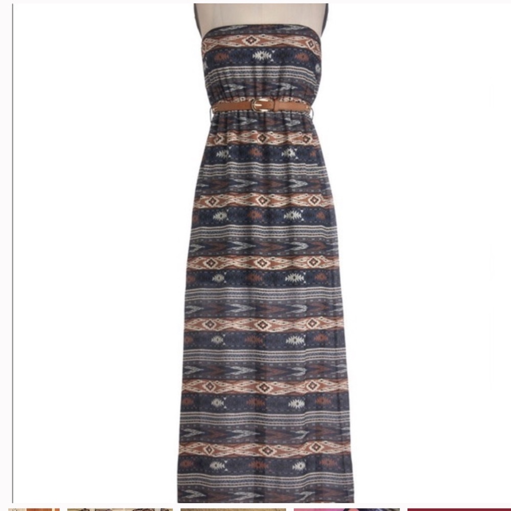 Southwest print strapless maxi dress